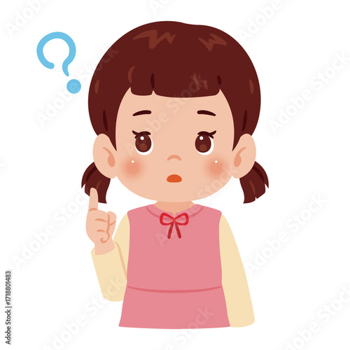 疑問を持つ女の子の上半身イラスト／An illustration of a questions girl's upper body