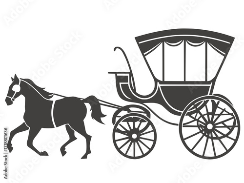 old horse carriage vector, simple retro silhouette, white background