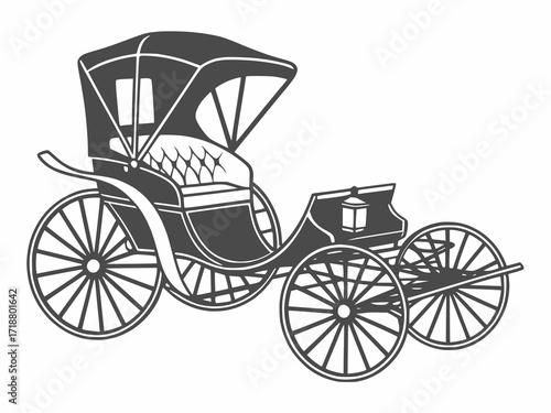 old horse carriage vector, simple retro silhouette white background
