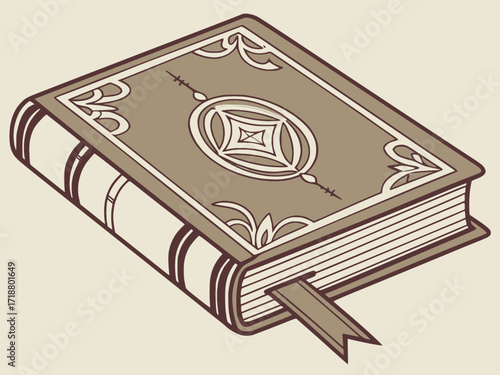 antique book vector, solid color, retro literature theme, white background