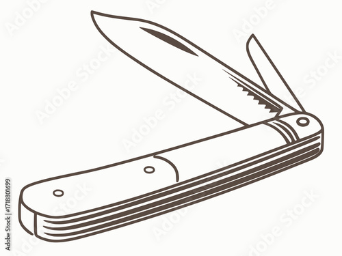 retro pocket knife vector, simple solid design, white background
