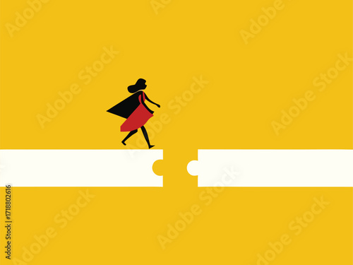 Filling gaps. Businesswoman completes road jigsaw vector

