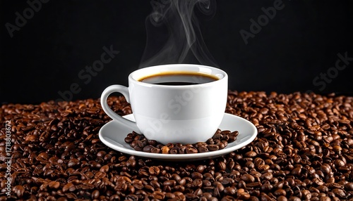 Aromatic Cup of Coffee Surrounded by Beans.
