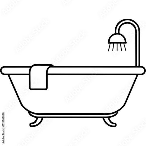 Minimalist Bathtub Icon Vector | Clean Bathroom Symbol AI Graphics Design File