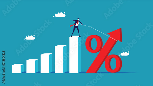Increase interest rates. Businessman pulling up percentage icon. finance and investment

