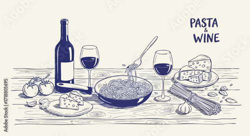 Savor the moment: Delicious pasta, rich wine, and gourmet cheese create the perfect intimate dining experience for any occasion.