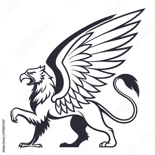 Majestic griffin silhouette with outstretched wings and fierce expression in a dynamic pose