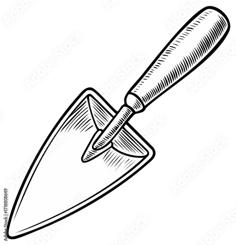 Gardening Trowel Hand Tool for Digging and Planting Isolated Line Art Illustration