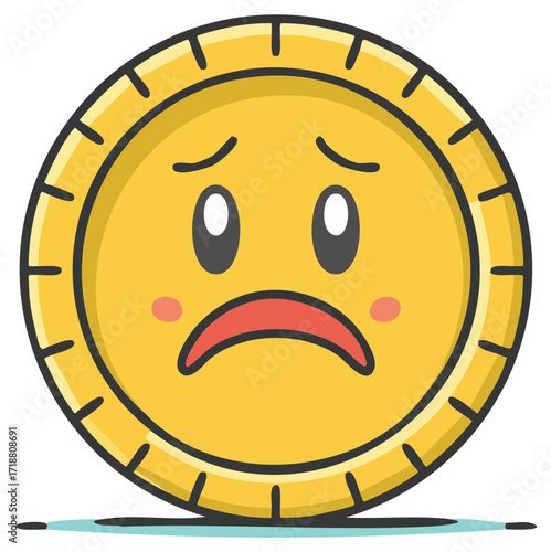 Sad Round Emoji Coin Cartoon Depicting Unhappy Faces Expressing Sadness