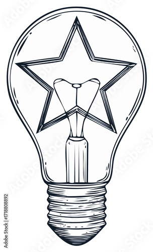 Hand drawn light bulb with a star inside representing a bright idea concept