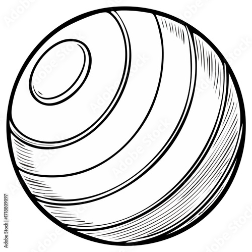 Circular geometric illustration with ringed and lined segments, graphic design element