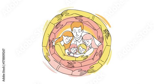 Loving family embraced in a circle of support and warmth, a symbol of unity, togetherness, and unbreakable bonds, perfect for heartwarming campaigns