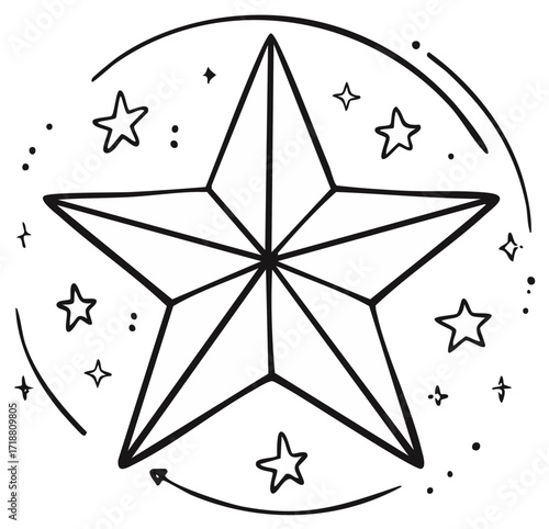 Doodle Style Star Icon with Hand Drawn Stars and Circles