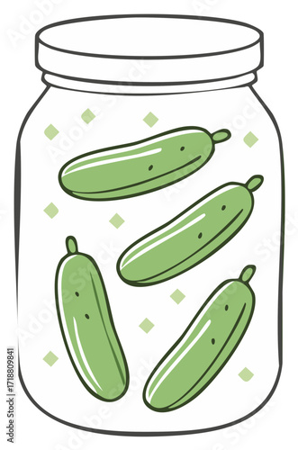 Pickled Cucumbers in Glass Jar Illustration Canned Green Vegetables