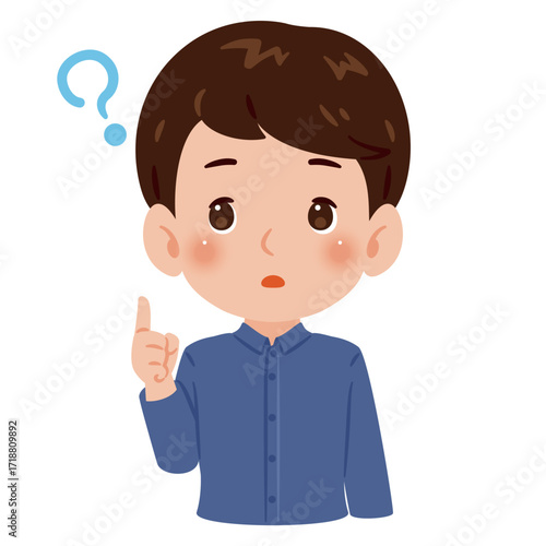 疑問を持つ男性の上半身イラスト／An illustration of a questions man's upper body