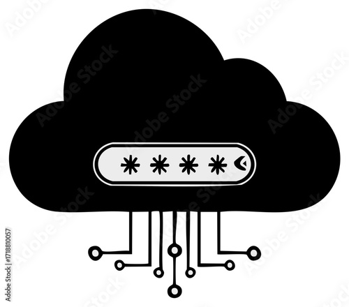 Cloud data security with protected password and digital network connections icon