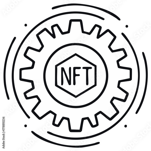 NFT digital gear illustration, concept of cryptocurrency and non-fungible tokens