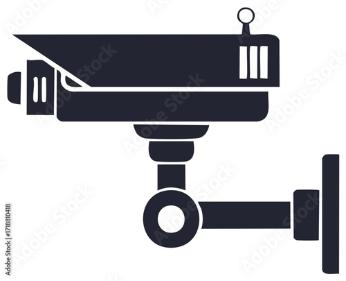 Security camera illustration, black outline, vector graphic