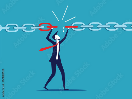 Supply chain problems. Businessmen connect chains together

