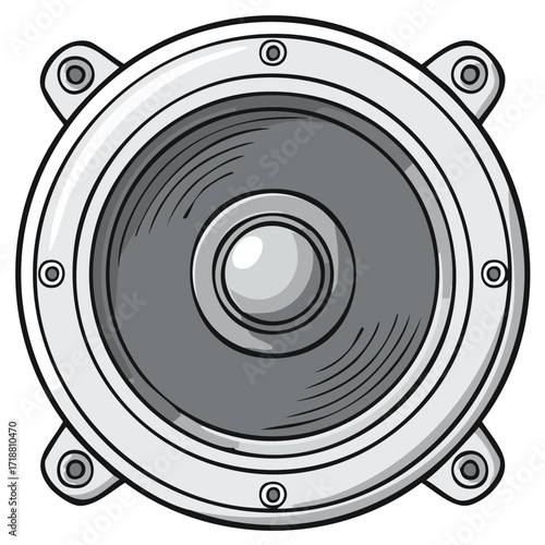 Cartoon Illustration of a Grayscale Audio Speaker System Element