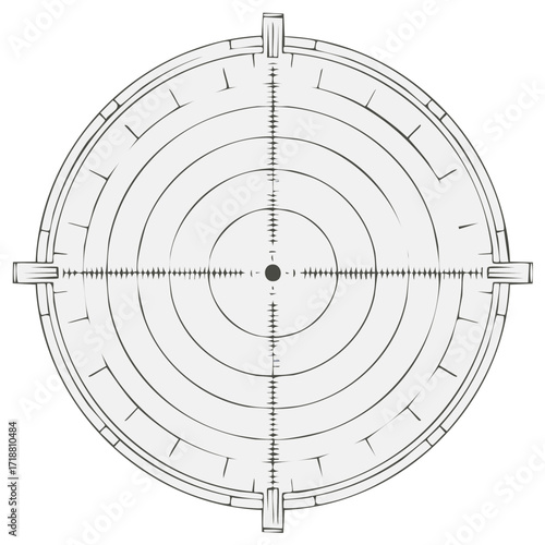 Target sight reticle design with crosshairs and concentric circles.