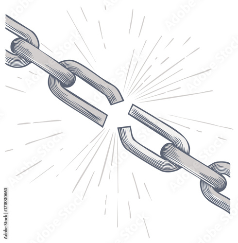Broken Silver Chain with Explosion Symbolizes Freedom, Strength, and the Overcoming of Limits.