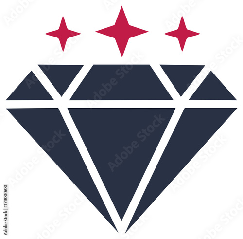 Graphic diamond with three red sparkling stars above symbolizing excellence and value