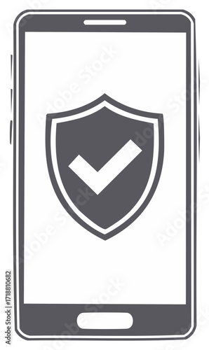 Digital smartphone security screen displaying a protective shield icon with an approved checkmark illustration