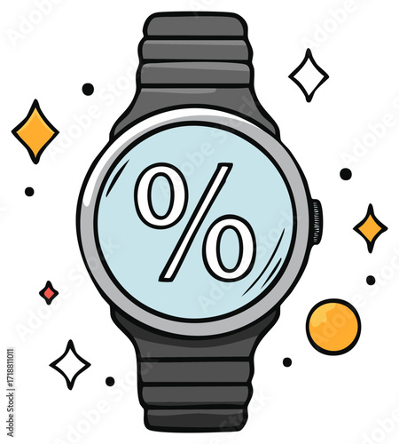 Watch face with a percentage symbol illustration, sale and discount promotion graphic
