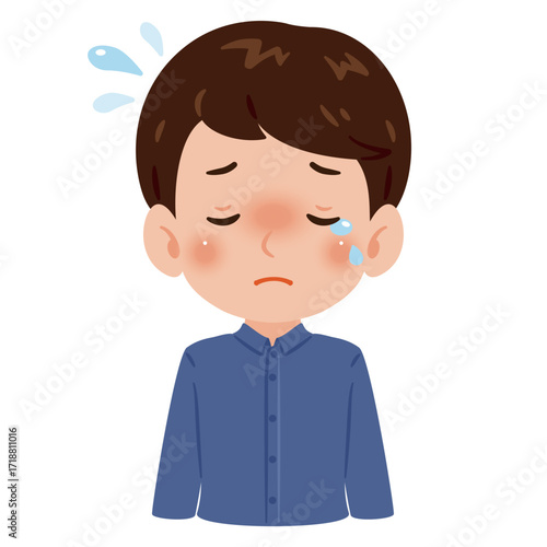 泣く男性の上半身イラスト／An illustration of a crying man's upper body