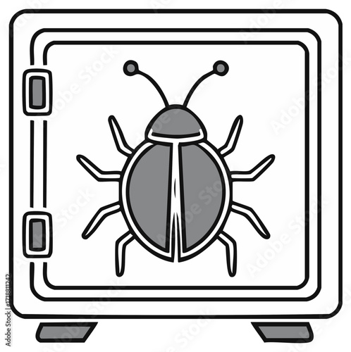 Bug trapped inside a secure safe, concept for cybersecurity and data protection