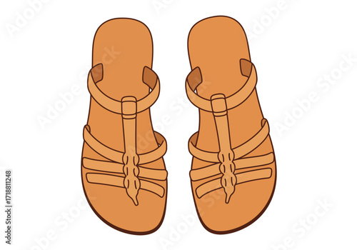 A pair of sandalstyle tan leather shoes face upwards