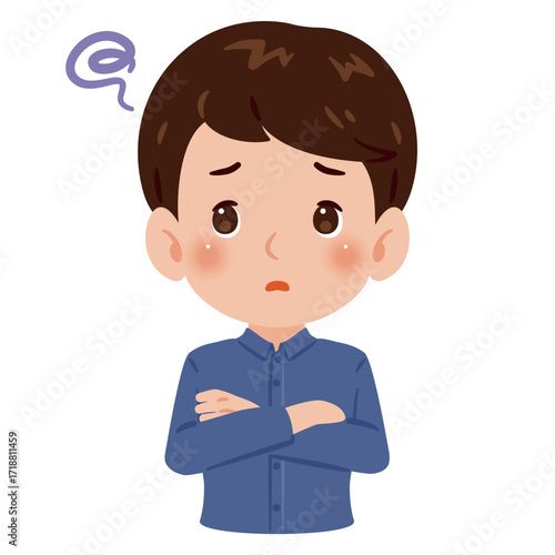 困る男性の上半身イラスト／An illustration of a troubled man's upper body