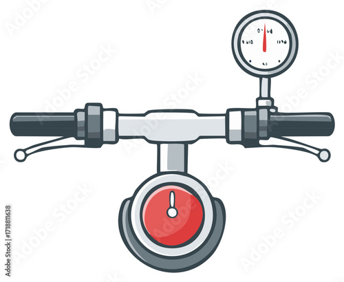 Cartoon Motorcycle Handlebars Gauges Speedometer Retro Style Illustration