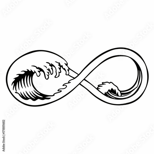 Stylized infinity symbol seamlessly merging with crashing ocean waves representing eternal flow and the boundless power of nature s aquatic forces