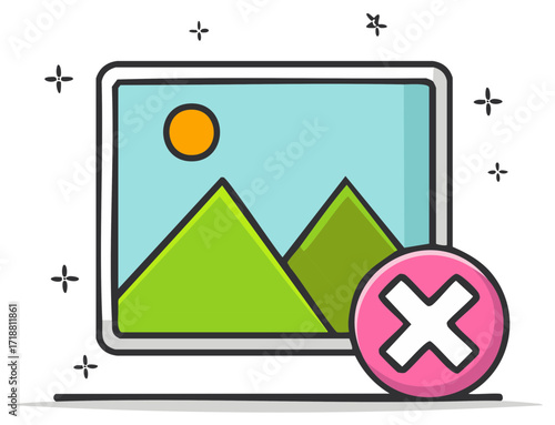 Illustration of a picture frame with a prohibition sign indicating a rejected image