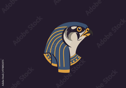 Egyptian falcon deity Horus with stylized headdress  sharp gaze