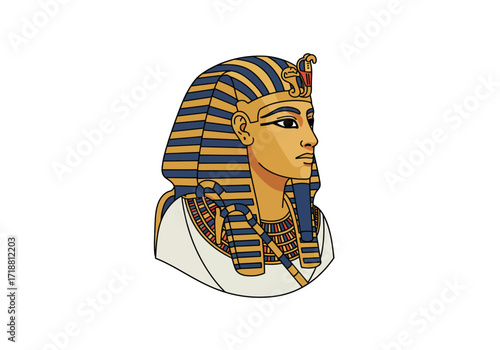 Egyptian Pharaoh portrait striped headcloth tan skin black outline