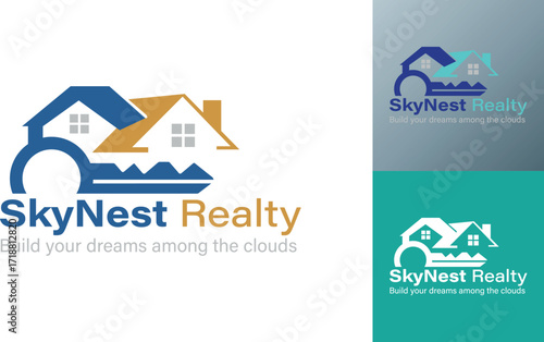Modern logo design for a real estate company. SkyNest Realty Logo with House and Key Design. 
SkyNest Realty, a company focused on building dreams among the clouds