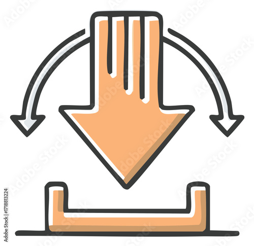 Downloading content in hand-drawn style featuring curved arrows showing transfer or synchronization to a bracket receiver.