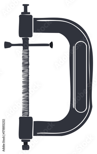 Dark grey C clamp tool illustration for securely holding objects. Essential G clamp device for woodworking and construction.