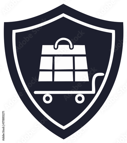 Secure Shopping Cart Shield, Online Commerce Security Symbol, Digital Shop Protection Graphic