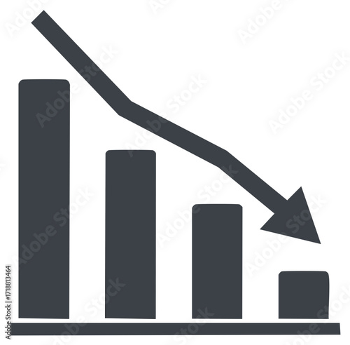 Bar chart with a downward arrow showing decline decrease recession or financial loss