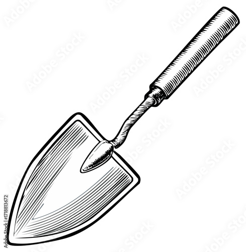 Small Gardening Trowel Engraved Illustration for Planting and Digging