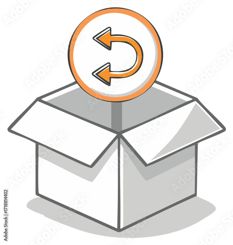 Cartoon Box with Return Icon Shipping Returns and Exchange concept