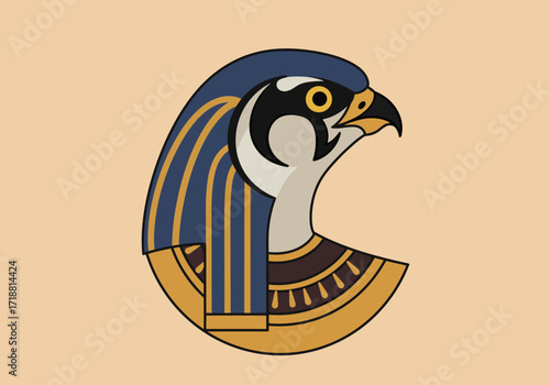 The image depicts an ancient Egyptian Horus a stylized falcon head and neck