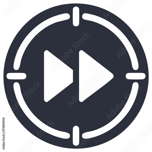 Minimalist fast forward icon with target crosshairs for user interface and media control
