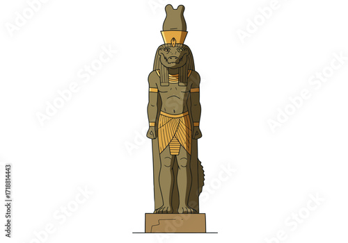 Standing Sobek statue featuring crocodile head  human body atop platform