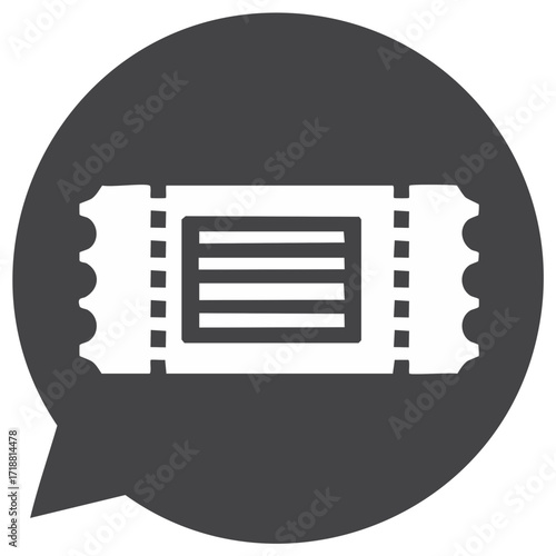 Speech bubble with ticket icon for event admission or discount coupon vector graphic