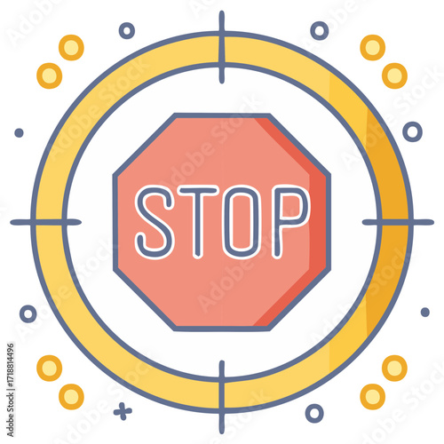 Octagonal Stop Sign Icon Within a Target Reticle Symbolizing Focus on Halting or Prohibition